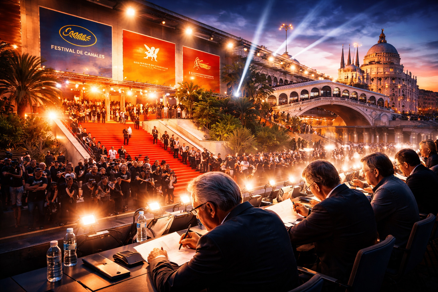 Outdoor European film festival screening capturing the atmosphere of contemporary cinema culture.